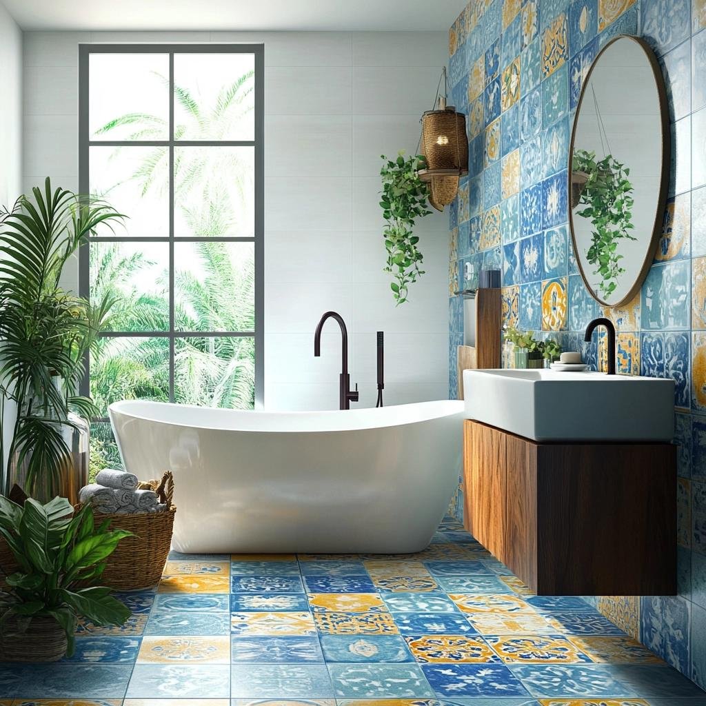 Azulejos Hidráulicos no Banheiro: 8 Combinações para um Visual Retrô e Moderno